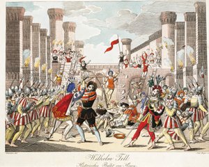 Historisk ballet af Henrik, scene fra "Wilhelm Tell" af Gioachino Rossini, graveret af Geiger (farvestik) af Johann Christian (after) Schoeller
