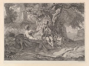 Kunstneren, hviler med sin guide, 1819. af Johann Christian Erhard