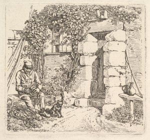 Den gamle mand og hans pommerske hund, 1817.