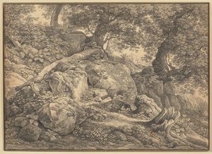 Skråning med klippeblokke og oliventræer i Chigi-fyrsternes park i Ariccia af Johann Christian Reinhart
