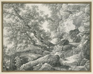 Klippelandskab med træer af Johann Christian Reinhart