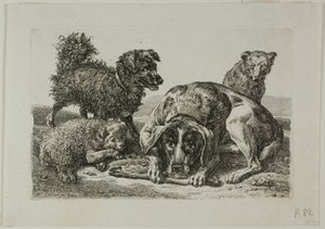 Fire hunde, fra Die Zweite Thier Folge af Johann Christian Reinhart