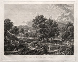 Heroisk landskab: Hyrdens dans på broen af Johann Christian Reinhart