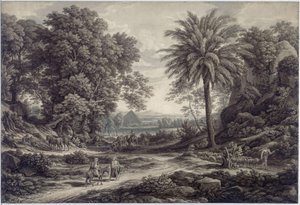 Et idyllisk landskab med flugten til Egypten af Johann Christian Reinhart