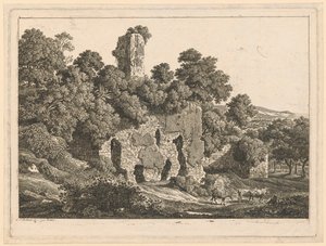 Landskab - Ruinerne af Ventidio Bassos villa i Tivoli af Johann Christian Reinhart
