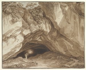 Klippefyldt landskab med jægere af Johann Christian Reinhart