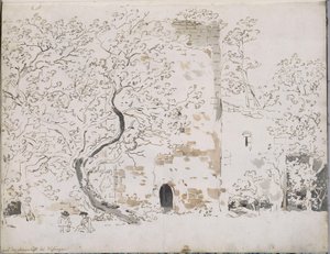 To tegnere foran en borg bag træer: på Maienlust ved Wasungen af Johann Christian Reinhart