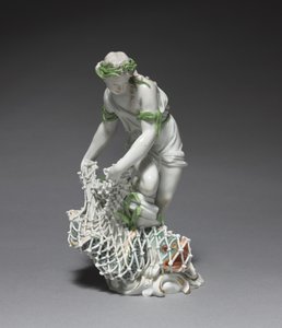 Fisherwoman, fabrikant Ludwigsburg Porcelænsfabrik, Tyskland, ca. 1765 (porcelæn med emalje og forgyldt dekoration) af Johann Christian Wilhelm Beyer