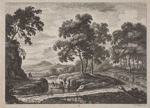 Panoramaflodlandskaber med rejsende af Johann Christoph Dietzsch