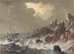 Stormkastede skibe forlist på en klippekyst af Johann Christoph Dietzsch