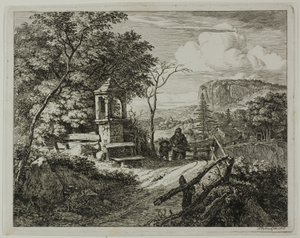 Træsamler med en dreng, tallerken to fra The Two Large Landscapes with the Prayer Pillars af Johann Christoph Erhard