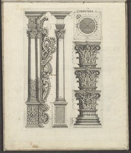 Kolonner og kapitæler i den korintiske orden Corinthia .I. (titel på objekt) Five Orders of Architecture (serietitel) af Johann Christoph Feinlein