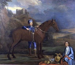 Portræt af en væddeløbshest og jockey, ca. 1690 (olie på lærred) af Johann Closterman