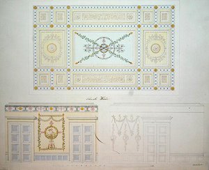 Dekorative designs til det indre af Beberbeck-paladset, af Israel Schwalm (pen og akvarel på papir) af Johann Conrad (after) Bromeis