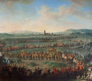 Kejser Franz I. Stephan og hans søn Joseph (II.) ankommer til Frankfurt den 29. marts 1764. af Johann Dallinger von Dalling