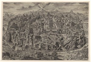 Oversigtskort i fugleperspektiv over Jerusalem med fremstillinger af Kristi lidenskab af Johann Daniel Herz (I)