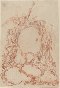 Rokoko-kartouche med allegoriske figurer af Johann Daniel Herz the Elder