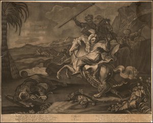 Ca. 1770 allegorisk mezzotinte af Asien af Johann Elias Ridinger