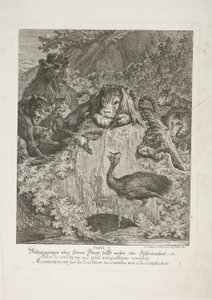 Fable V, plade fem fra Instructive Fables of the Realm of Theire af Johann Elias Ridinger