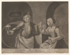 Mand og kvinde drikker øl og brandy Øl og Brandewein / Cerevisia et vinum sublimatum af Johann Elias Ridinger