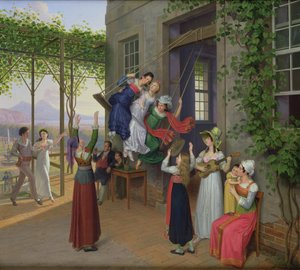 Unge, der leger på en gynge i en have nær Napoli, 1823