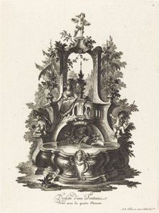 Design til et springvand dekoreret med de fire elementer af Johann Esaias Nilson