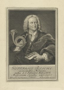 Portræt af trompetisten og komponisten Gottfried Reiche 1667-1734, 1727. af Johann Friedrich Rosbach