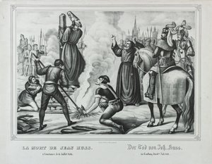 Jan Hus død i Konstanz, midten af det 19. århundrede.. af Johann Friedrich Wentzel