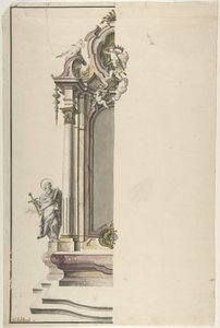 Design til et aedikulært alter med St. Paul til venstre, midten af det 18. århundrede. af Johann Georg Dirr