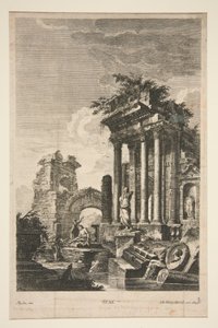 Capriccio med romerske ruiner af Johann Georg Hertel