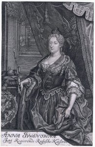 Anna Ivanovna var kejserinde af Rusland fra 30. januar 1730 til 29. oktober 1740. - Portræt af kejserinde Anna Ioannovna (1693-1740) - Mentzel (Menzel), Johann Georg (1677-1743) - 1733 - Kobberstik - 32,3x2. 6 -Privat indsamling af Johann Georg Menzel
