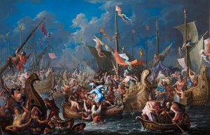 Anthony og Cleopatra i slaget ved Actium (olie på kobber)