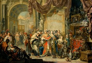 ""Cresus (596-546 avant JC) montre ses tresors a Solon (640-558 av. JC)"" - Croesus og Solon - Olie på kobber af Johann Georg Platzer (1704-1761) - Statens kunstgalleri, Dresden af Johann Georg Platzer