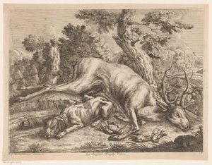 Jagthund og bytte med rådyr og fugle Jagtstøvler (serietitel) af Johann Georg Wachsschlunger