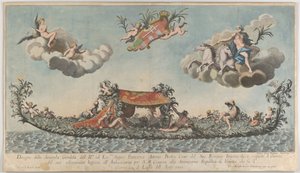 Francesco Antonio Berkas meget udsmykkede anden gondol på vej ind i Venedig, Gods on c..., 1700. af Johann Georg Wolfgang