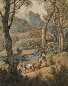 Jæger med to hunde af Johann Georg von Dillis