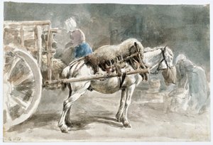 En trækhest, der spiser havre af Johann Georg von Dillis