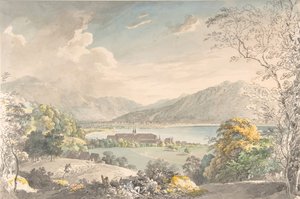 Udsigt over klostret i Tegernsee set fra nordøst, slutningen af det 18.-midten af det 19. århundrede.