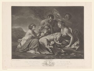 Jupiter gezoogd dør af geit Amalthea The Nursing of Jupiter (titel på objekt) af Johann Gerard Huck