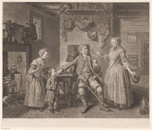 Portræt af skuespilleren David Garrick i rollen som en landmand, der vender hjem