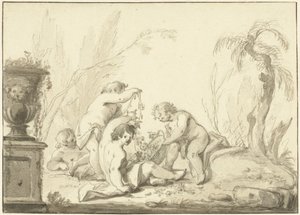 Allegorisk repræsentation med børn med en kurv med blomster af Johann Heinrich Keller (II)