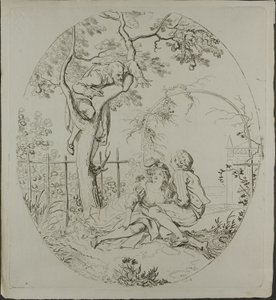 Skægget mand udspionerer elskende under et træ af Johann Heinrich Ramberg