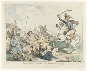 Showet Optræden i Holland i Sept.r & Oct.r 1787 (titel på objekt) Fire engelske tegnefilm om patrioterne i 1787 (serietitel) af Johann Heinrich Ramberg