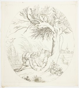 Uobserveret mand, der spionerer på tilbagelænede elskere af Johann Heinrich Ramberg