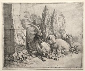 Buste i bunden af en pyramide af Johann Heinrich Roos