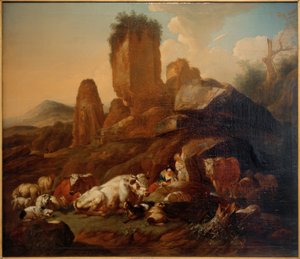 Hvilende hyrdinde og kvæg af Johann Heinrich Roos