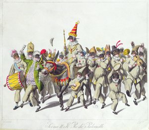 Kong Punchs procession under det romerske karneval, begyndelsen af det 19. århundrede (farvestik) af Johann Heinrich Stuermer
