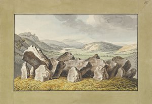 En forhistorisk stencirkel på en høj, et vidtstrakt landskab hinsides, midten af det 18.-begyndelsen af det 19. århundrede. af Johann Heinrich Wilhelm Tischbein