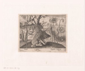 Serie af tryk med blomster og dyr i et landskab Landskab med ulv og planter Landskaber med dyr, planter og blomster (serietitel)