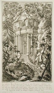 Tempel i en have, graveret af Jacob Andreas Fridrich (1714-79) (kobberstik) af Johann Jacob (after) Schubler